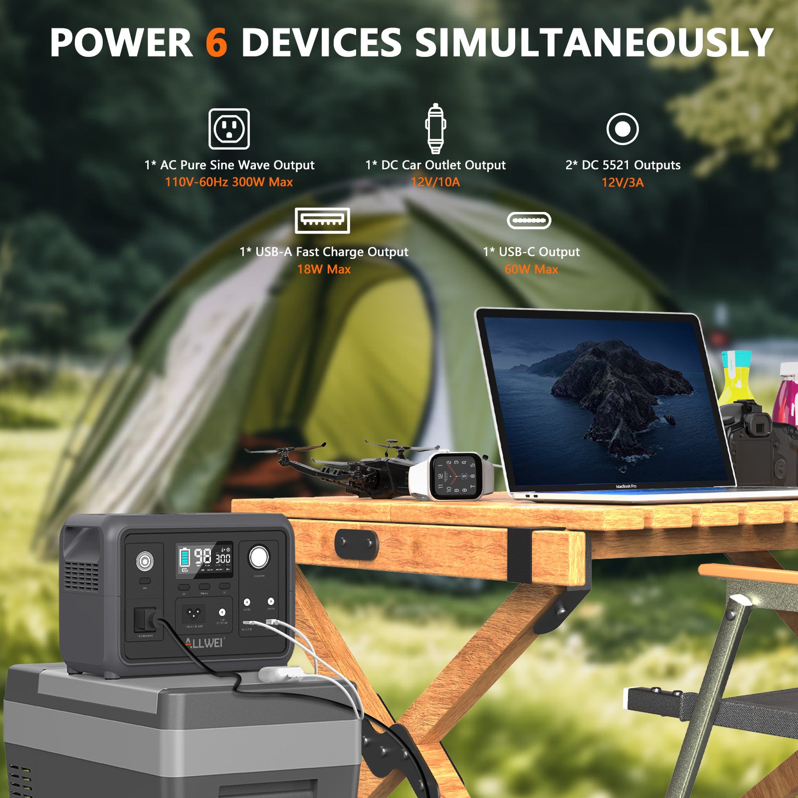 ALLWEI PPS300 Portable Power Station with 100W Solar Panel - 300W | 256Wh