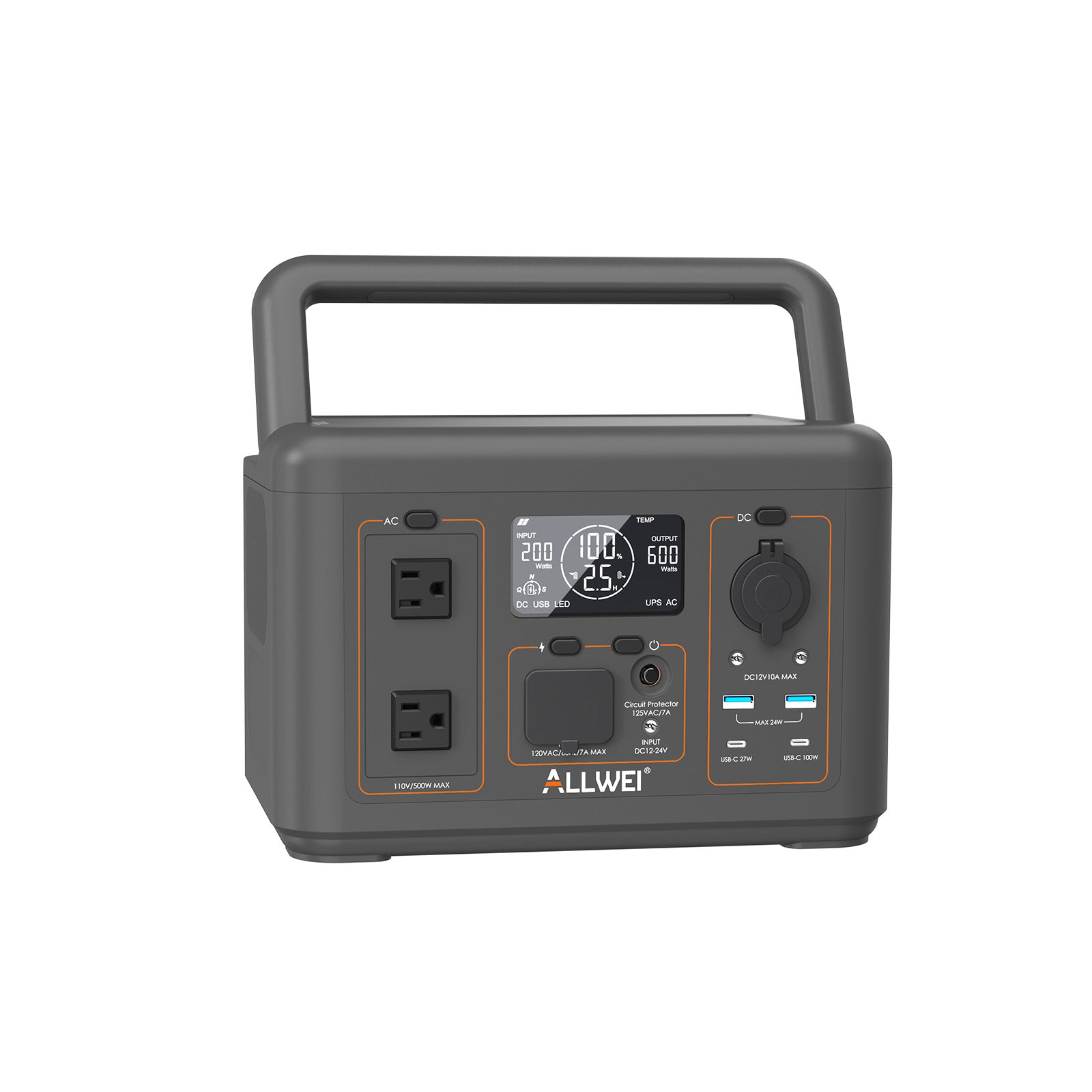 ALLWEI PPS600-1 Portable Power Station 500W 512Wh with 100W Solar Panel