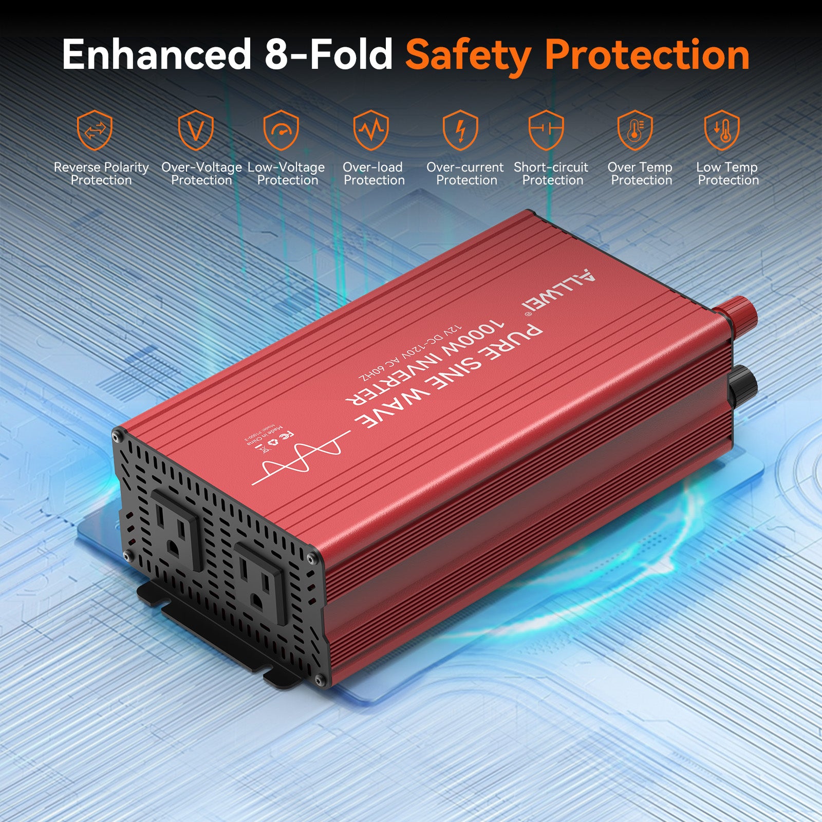 ALLWEI 1000W Pure Sine Wave Inverter 12V to 120V AC