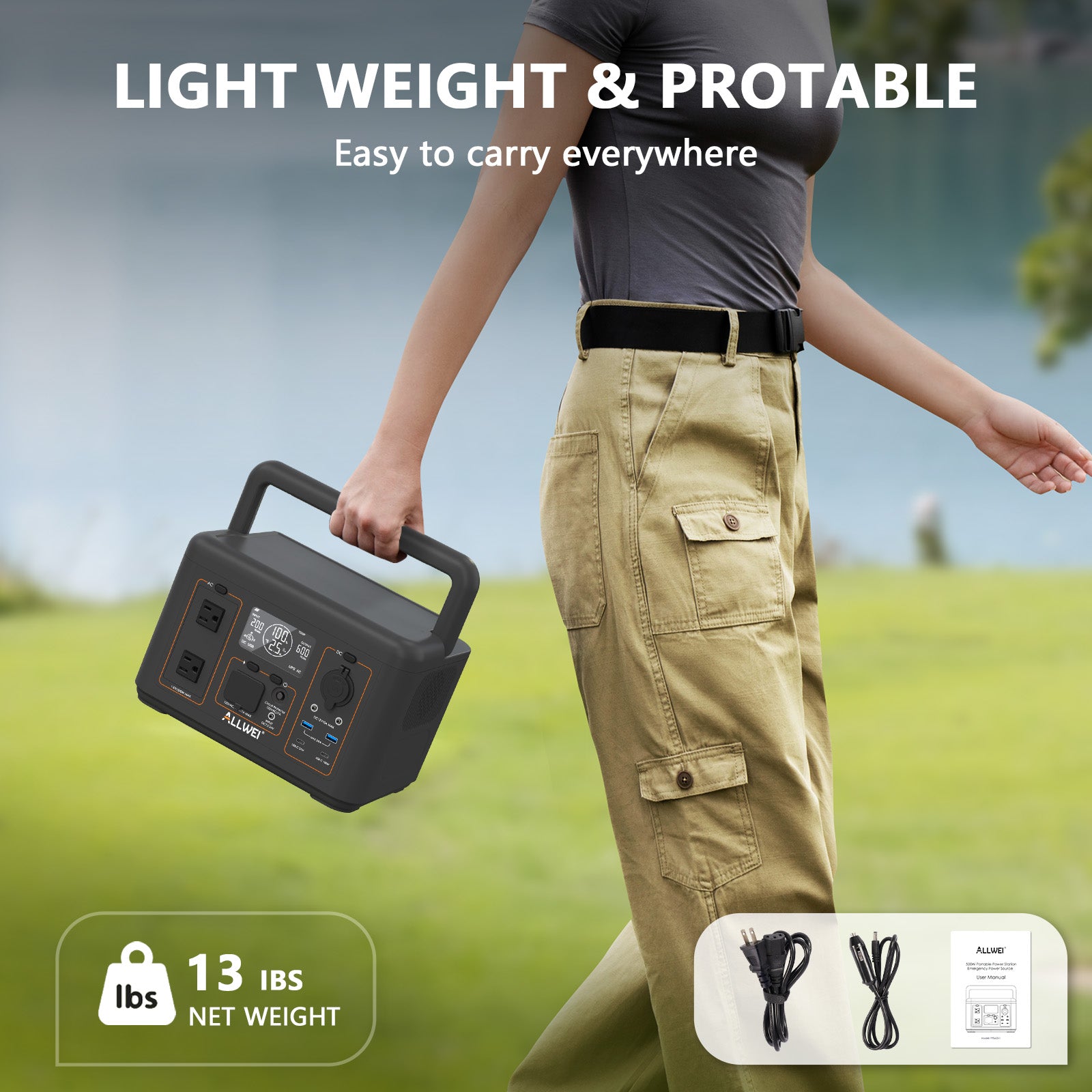 ALLWEI PPS600-1 Portable Power Station 500W 512Wh with 100W Solar Panel