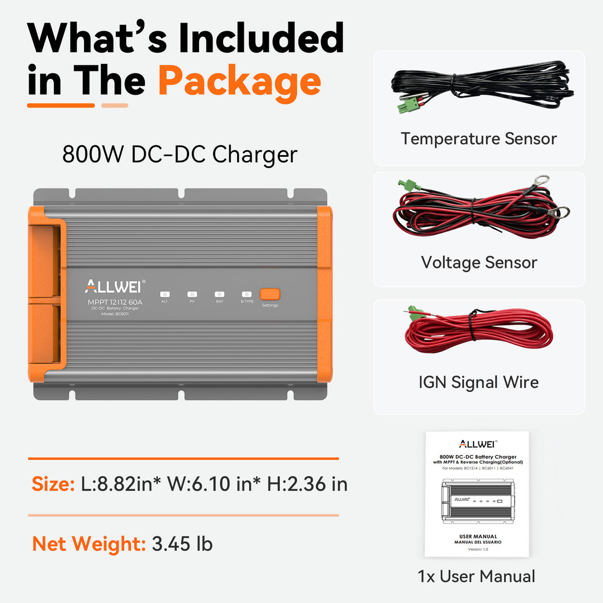 ALLWEI 12V 60A DC-DC Battery Charger with MPPT Solar & Alternator Dual Input