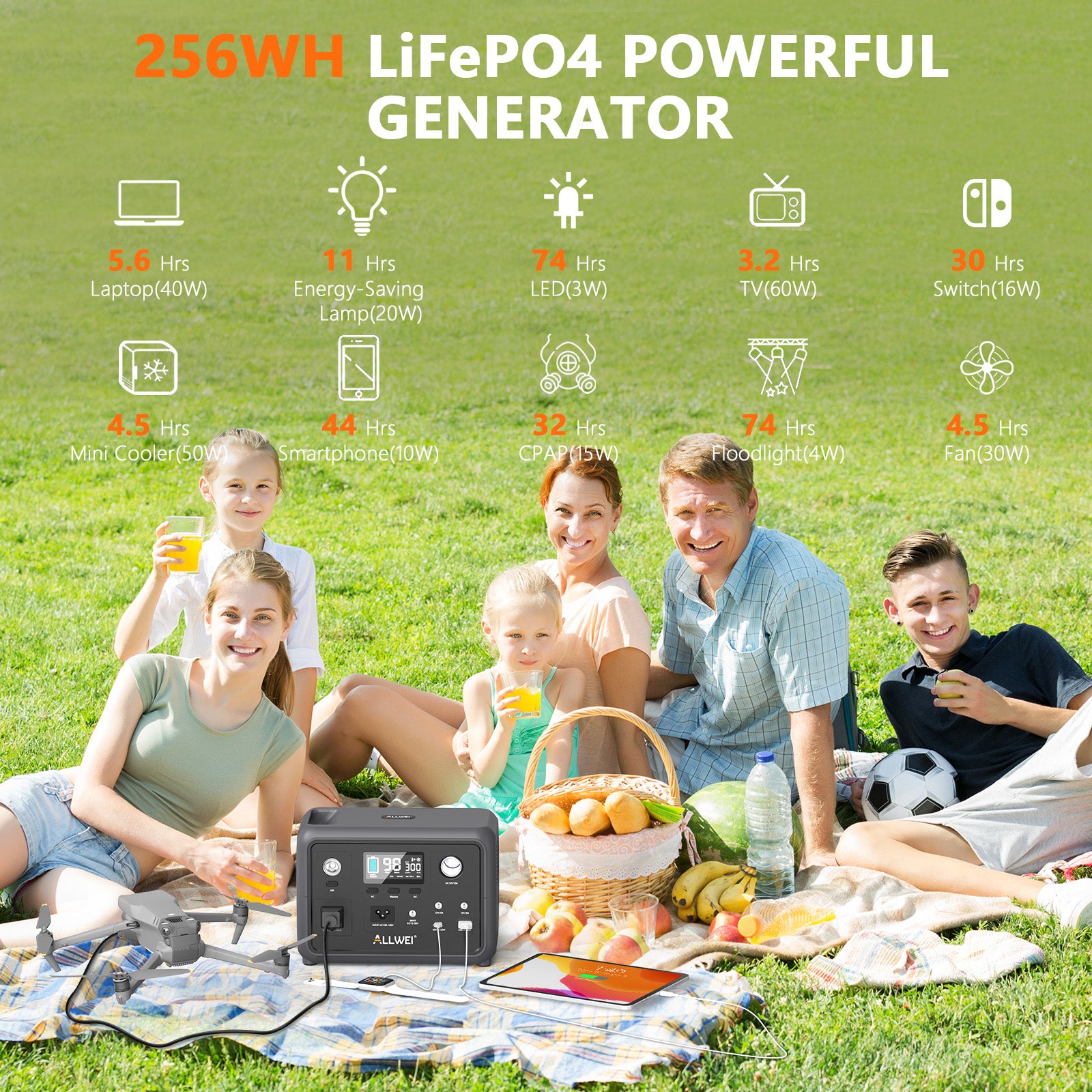 ALLWEI PPS300 Portable Power Station with 100W Solar Panel - 300W | 256Wh