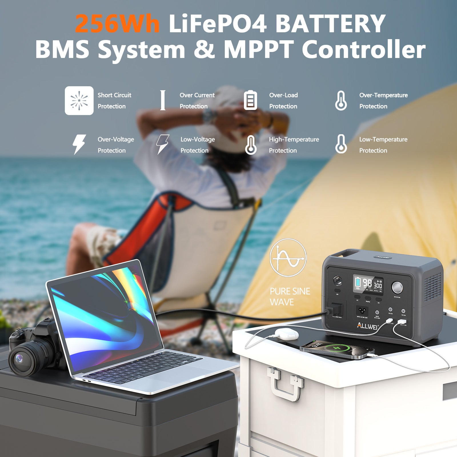 ALLWEI Portable Power Station - 300W | 256Wh (100W Solar Panel Optional)