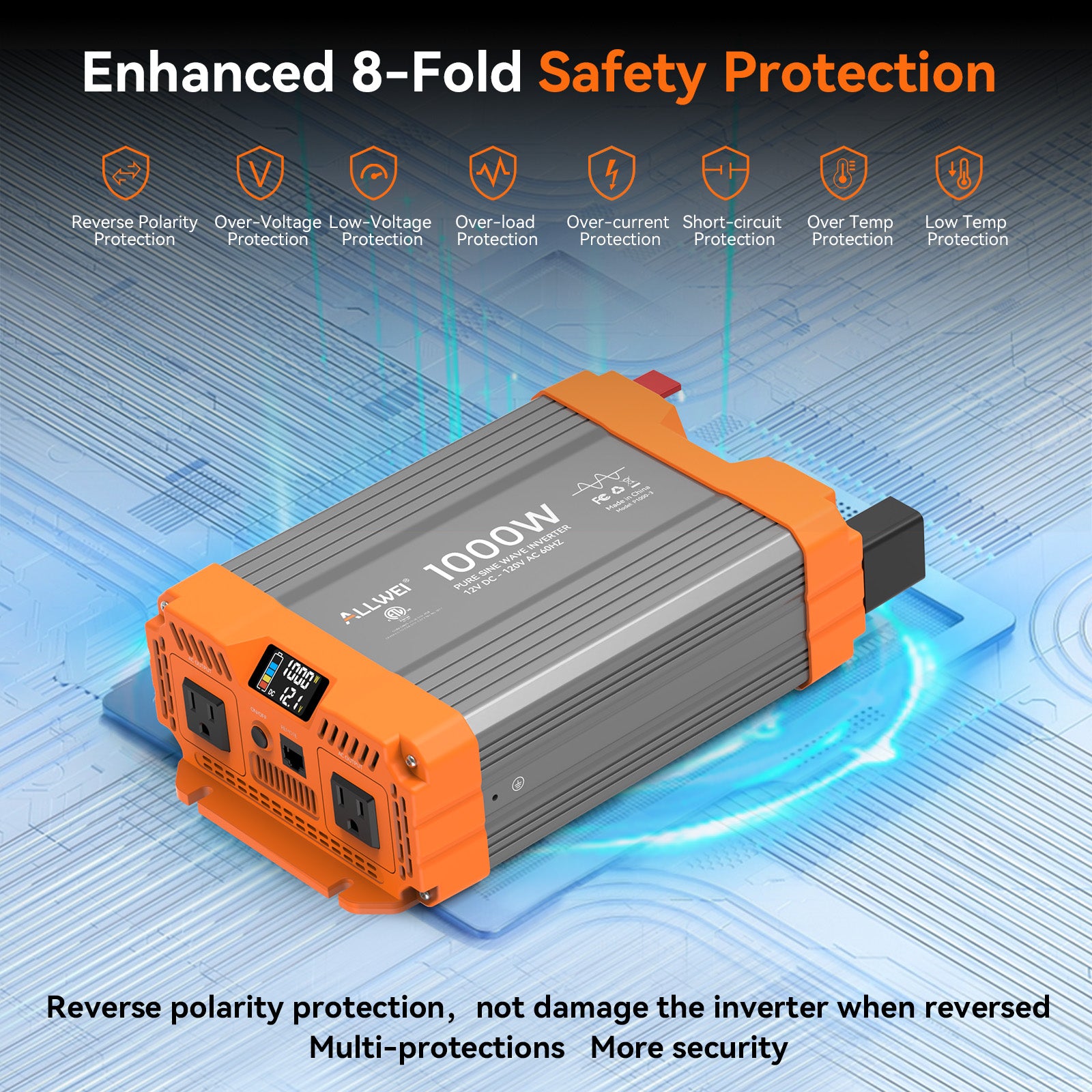 ALLWEI 1000 Watt Pure Sine Wave Inverter 12V to 120V AC
