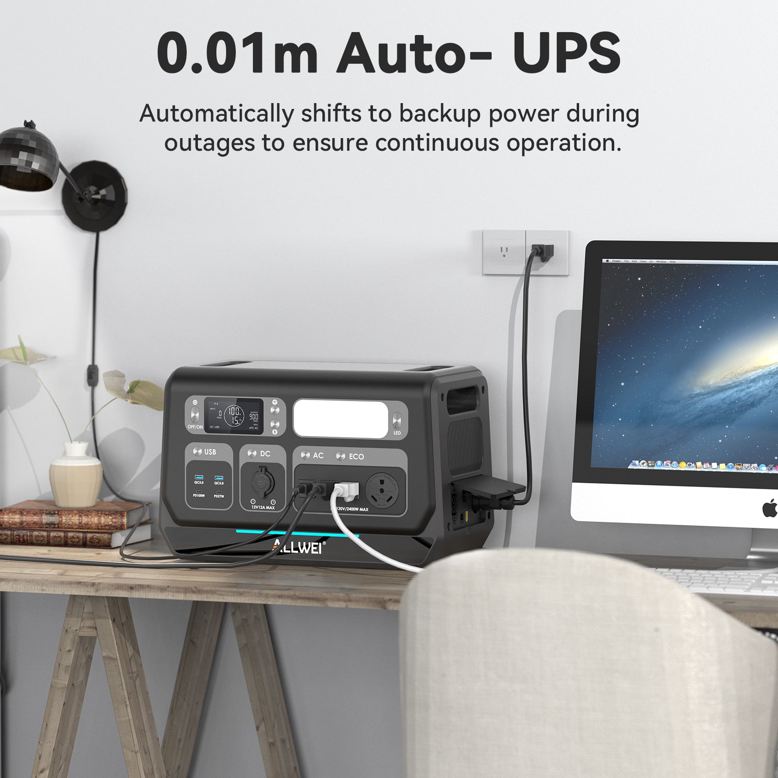 PPS2400 automatically switches to backup power within 0.01ms to ensure continuous operation during outages