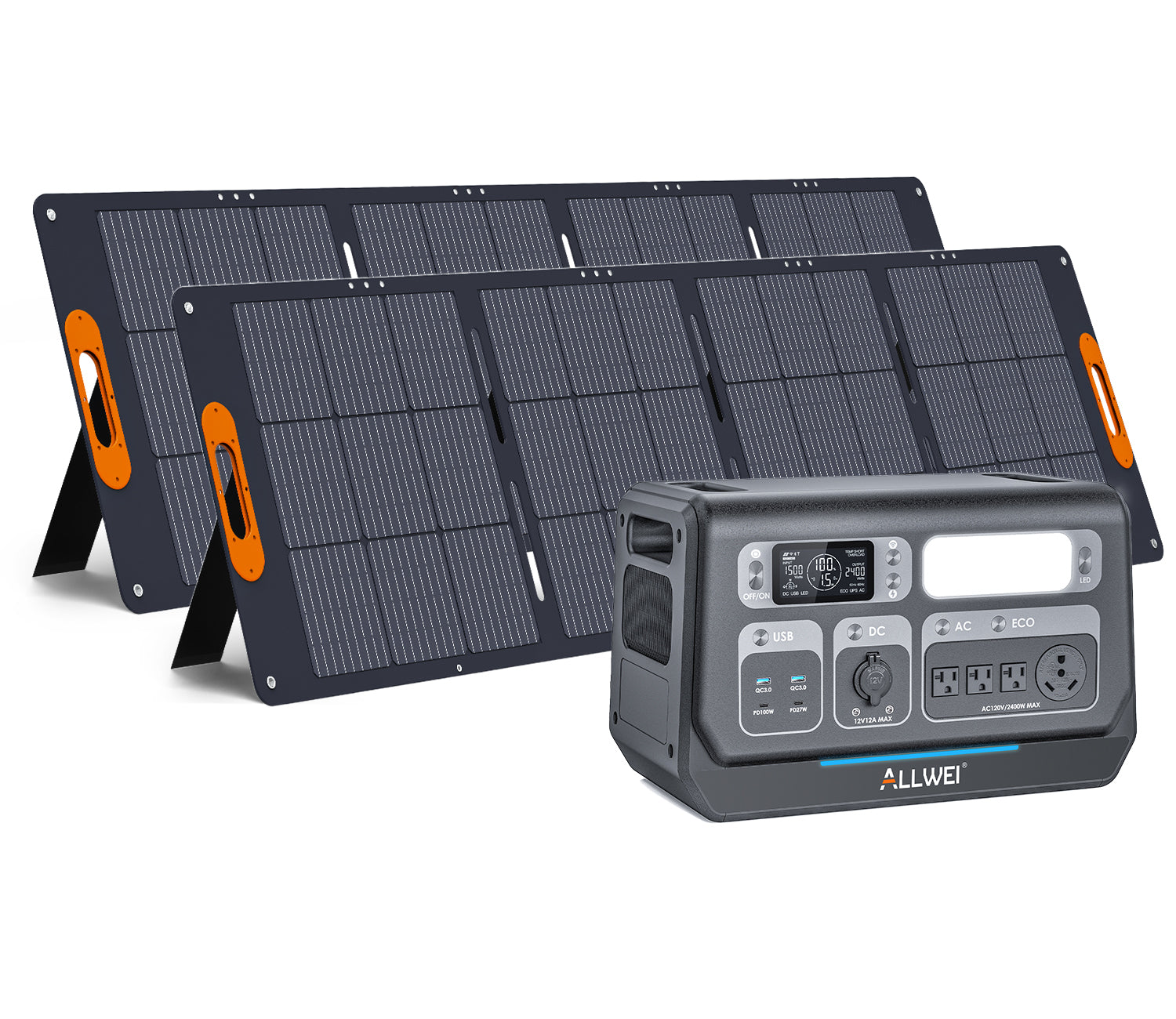 PPS2400 power station and 2*200W XY-200 solar panel, showcasing sustainable and portable energy setup