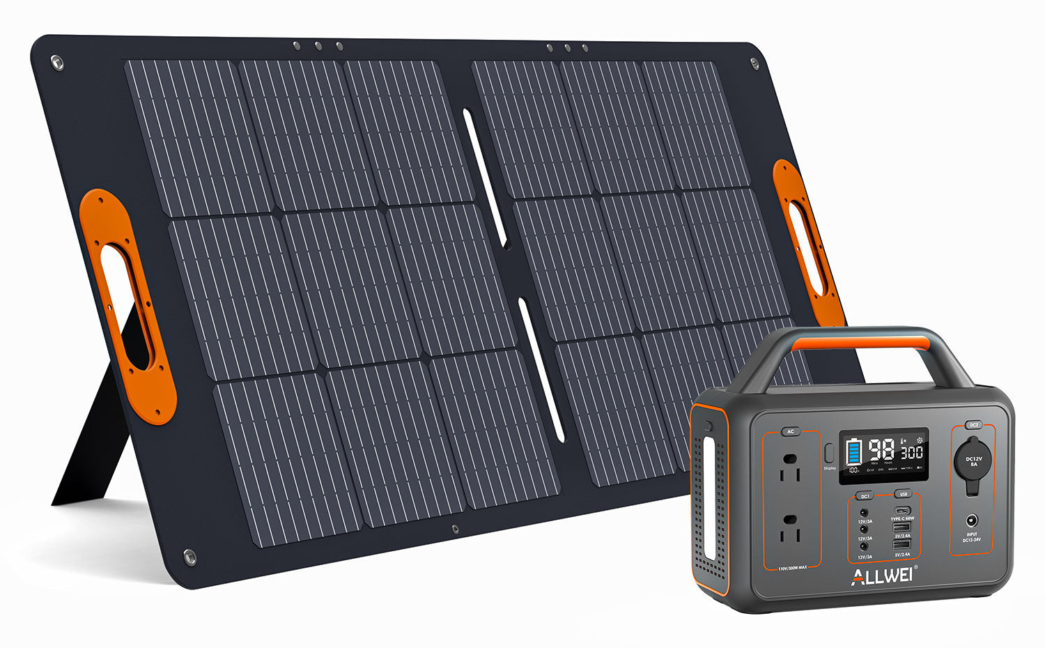 PPS300 power station and XY-100 solar panel setup ideal for camping, RV travel, and emergencies