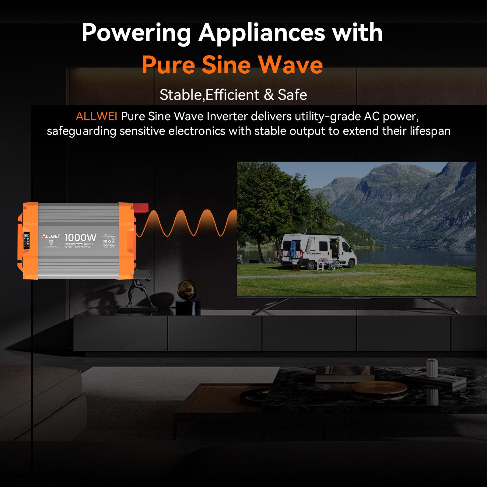 ALLWEI 1000 Watt Pure Sine Wave Inverter 12V to 120V AC