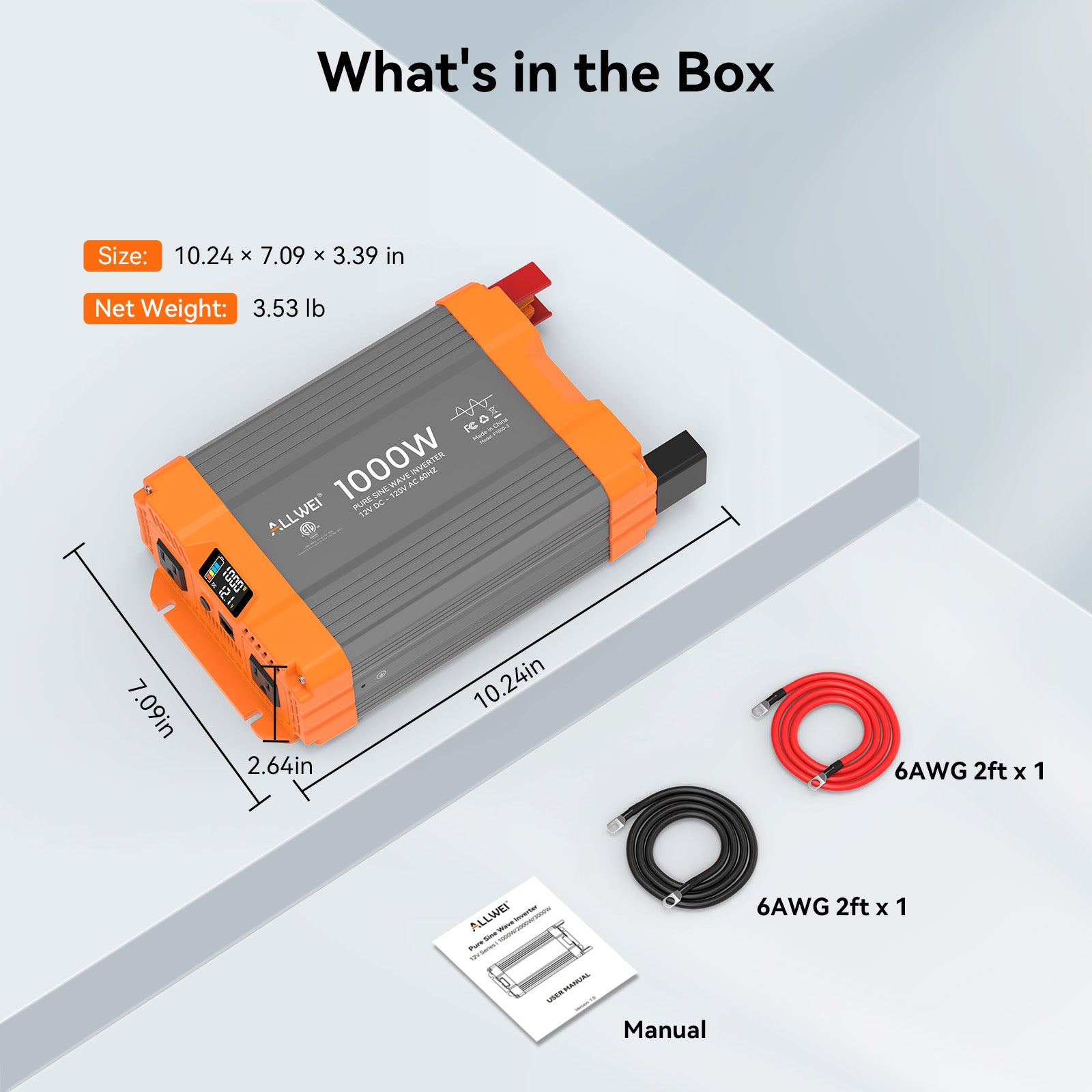ALLWEI 1000 Watt Pure Sine Wave Inverter 12V to 120V AC