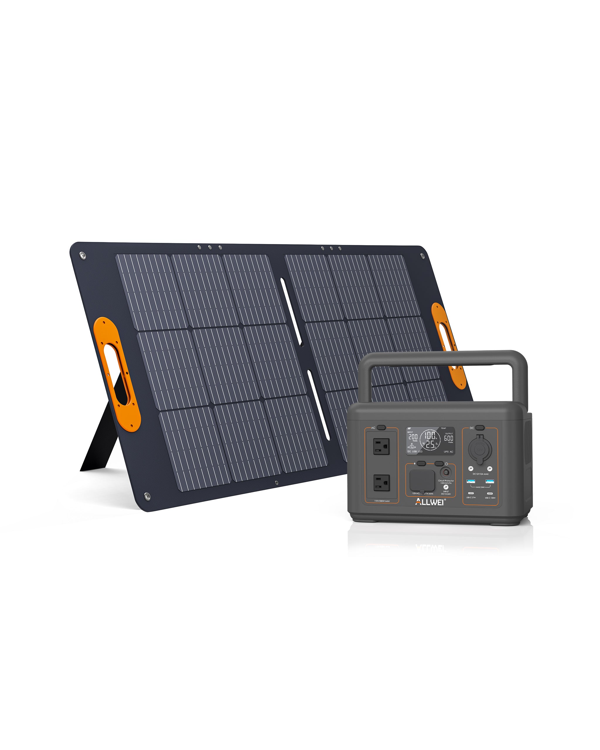 ALLWEI PPS600-1  Portable Power Station 500W 512Wh with 100W Solar Panel