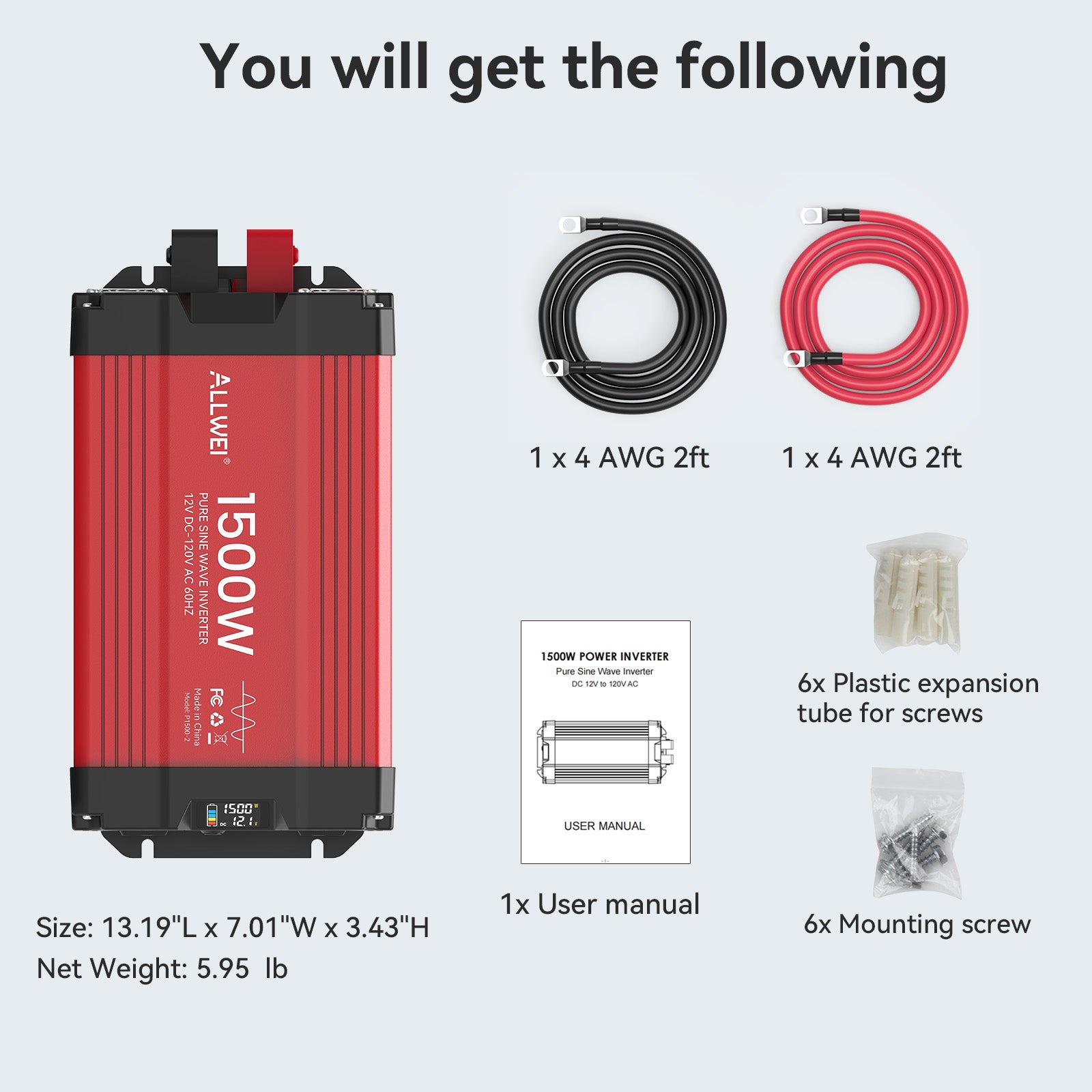 ALLWEI 1500W Pure Sine Wave Inverter 12V to 120V AC