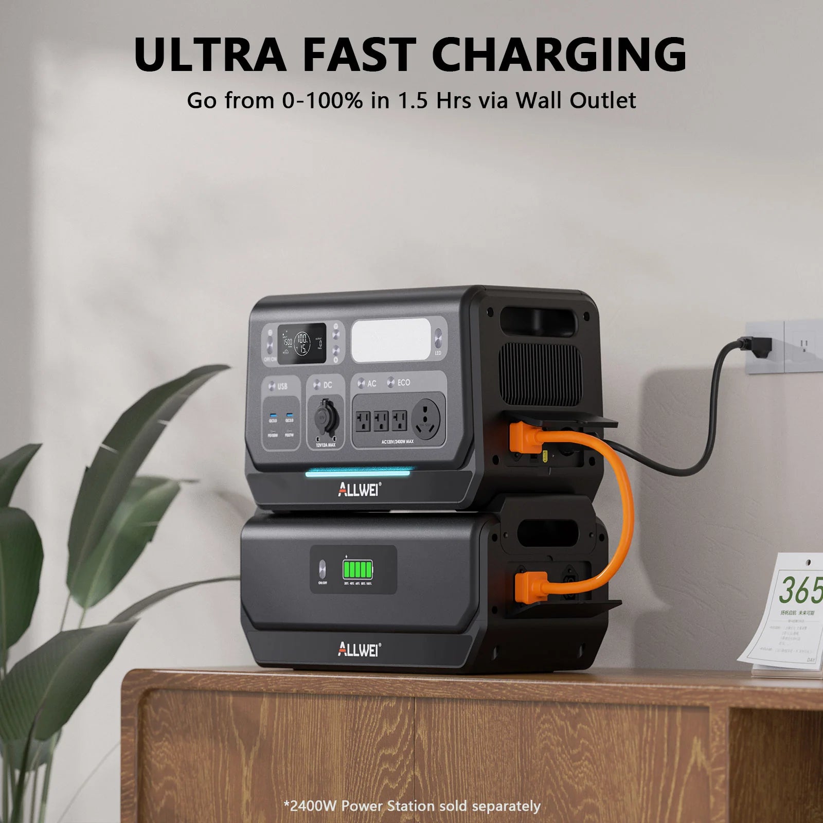 ALLWEI B200 Pro expansion battery with ultra-fast charging, goes from 0% to 100% in just 1.5 hours via wall outlet, ideal for efficient power backup and portability