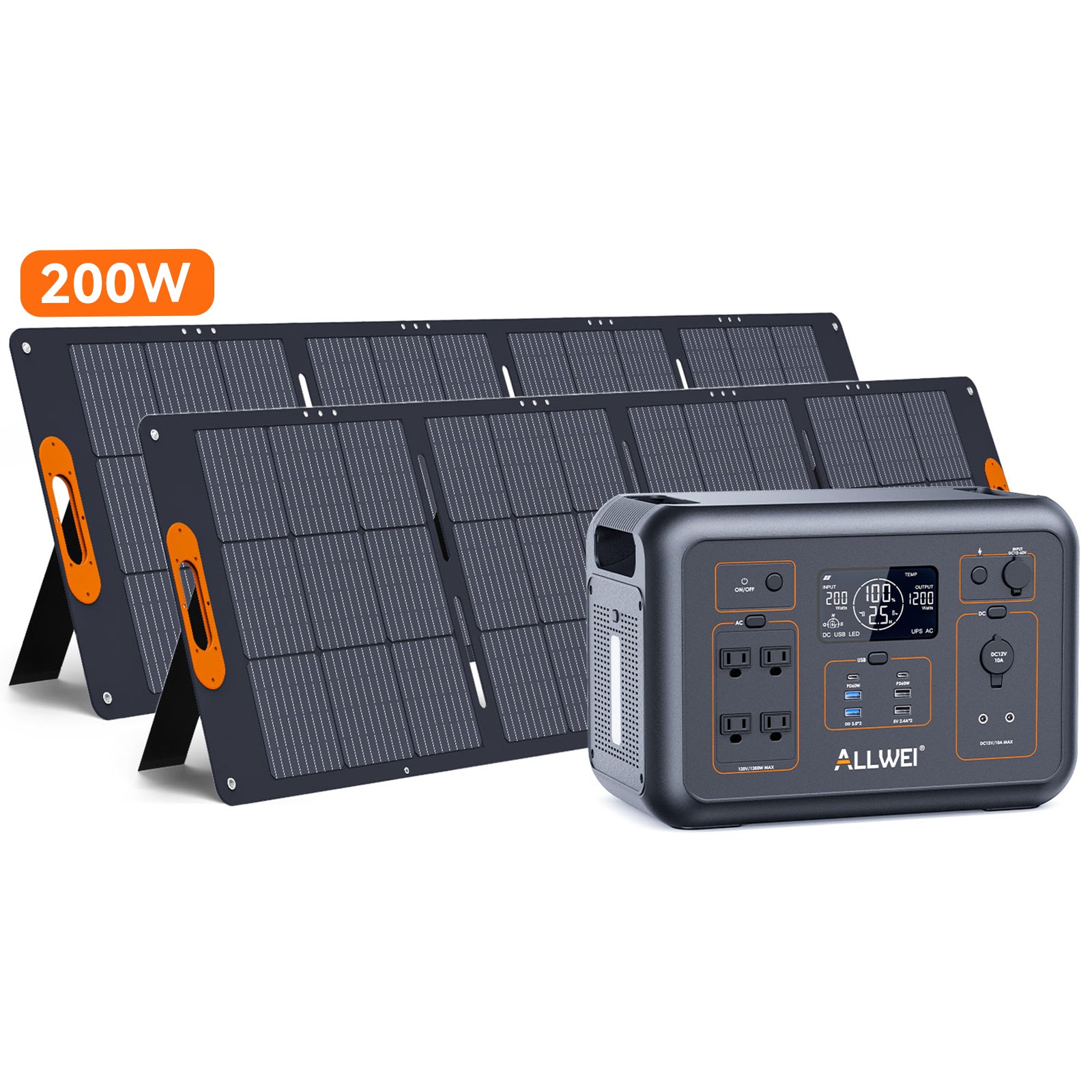 PPS1200 portable power station with dual 200W solar panels for faster solar charging