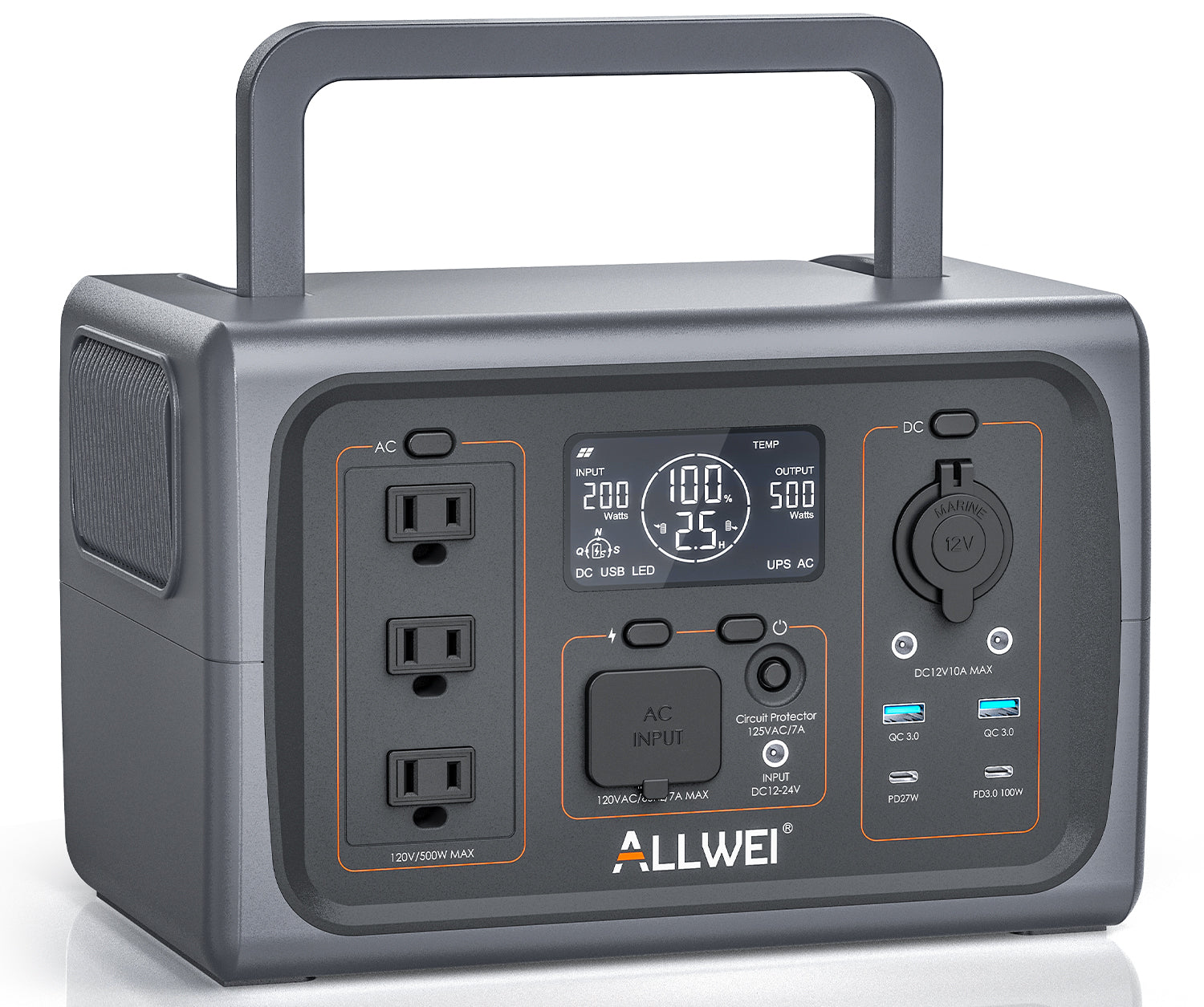 PPS600 LiFePO4 power station with 500W AC, 100W PD, USB, DC, and car port for home and outdoor use.